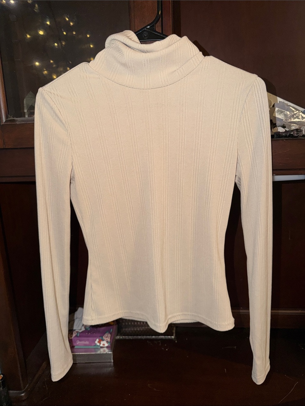 SHEIN Cream Ribbed Turtleneck Long-Sleeve Top
